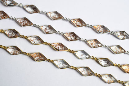 Copper Rutile Hydro Glass Diamond Faceted Connector Chain, Sold By Foot, 10x20 - 11x21 mm, 34073