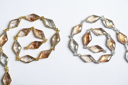 Copper Rutile Hydro Glass Diamond Faceted Connector Chain, Sold By Foot, 10x20 - 11x21 mm, 34073