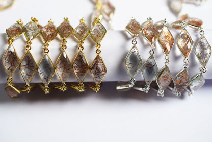 Copper Rutile Hydro Glass Diamond Faceted Connector Chain, Sold By Foot, 10x20 - 11x21 mm, 34073