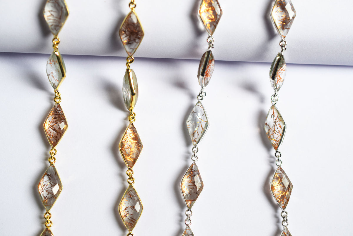 Copper Rutile Hydro Glass Diamond Faceted Connector Chain, Sold By Foot, 10x20 - 11x21 mm, 34073