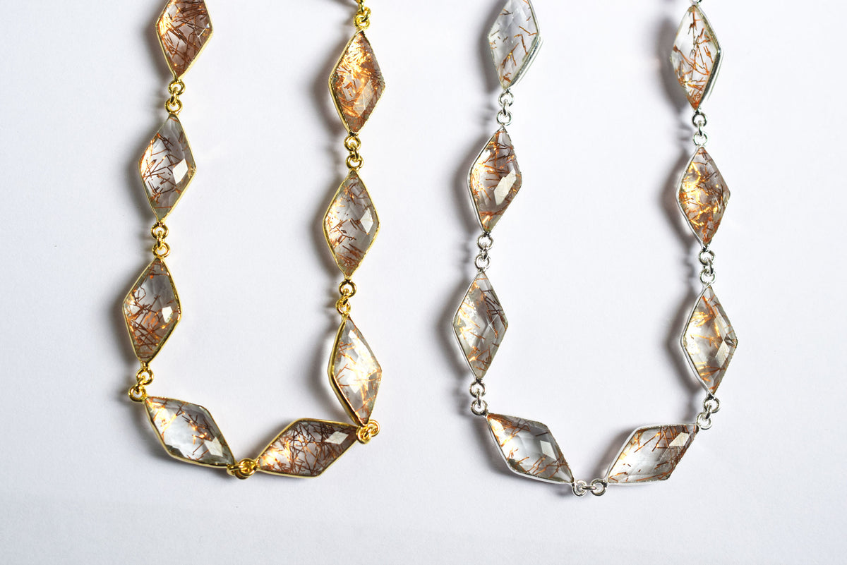 Copper Rutile Hydro Glass Diamond Faceted Connector Chain, Sold By Foot, 10x20 - 11x21 mm, 34073