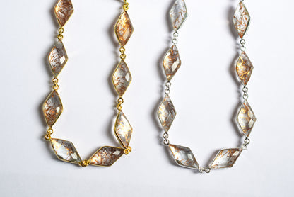 Copper Rutile Hydro Glass Diamond Faceted Connector Chain, Sold By Foot, 10x20 - 11x21 mm, 34073