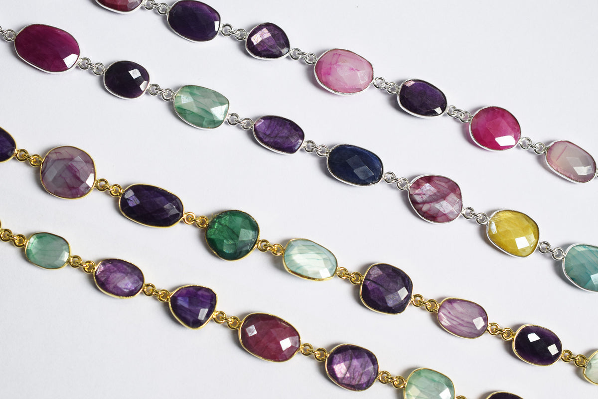 Silverite Multi Moonstone Slice Faceted Connector Chain, Sold By Foot, 10.5 - 19 mm, 34074
