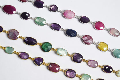 Silverite Multi Moonstone Slice Faceted Connector Chain, Sold By Foot, 10.5 - 19 mm, 34074