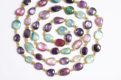 Silverite Multi Moonstone Slice Faceted Connector Chain, Sold By Foot, 10.5 - 19 mm, 34074