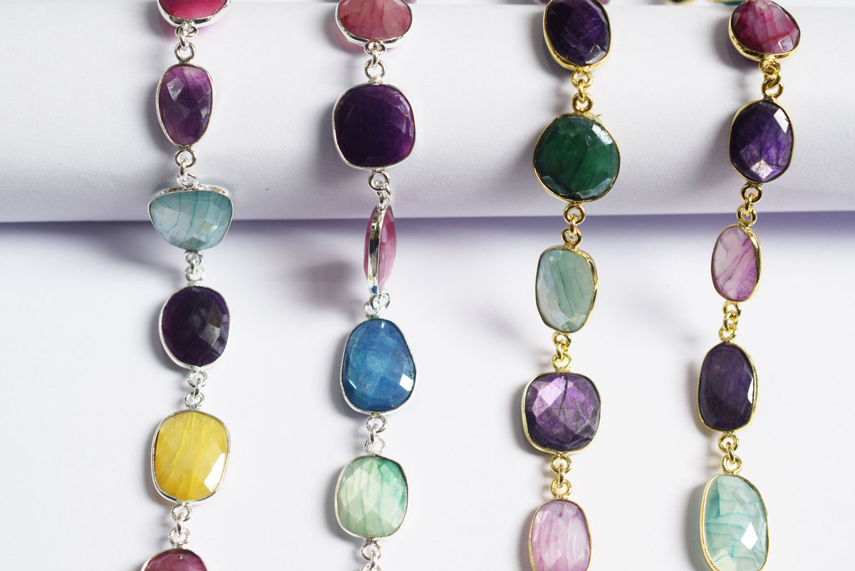 Silverite Multi Moonstone Slice Faceted Connector Chain, Sold By Foot, 10.5 - 19 mm, 34074
