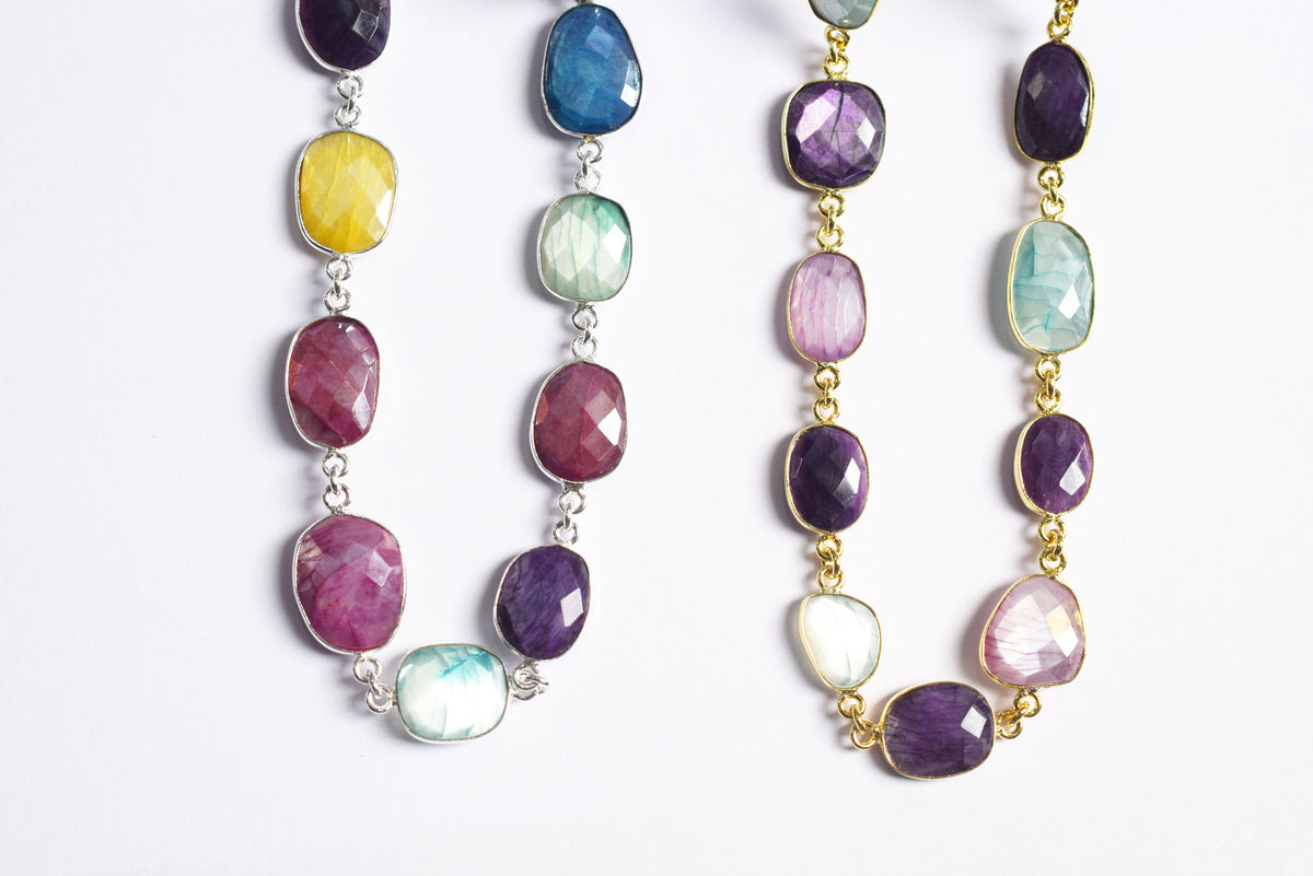 Silverite Multi Moonstone Slice Faceted Connector Chain, Sold By Foot, 10.5 - 19 mm, 34074