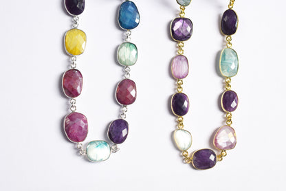 Silverite Multi Moonstone Slice Faceted Connector Chain, Sold By Foot, 10.5 - 19 mm, 34074