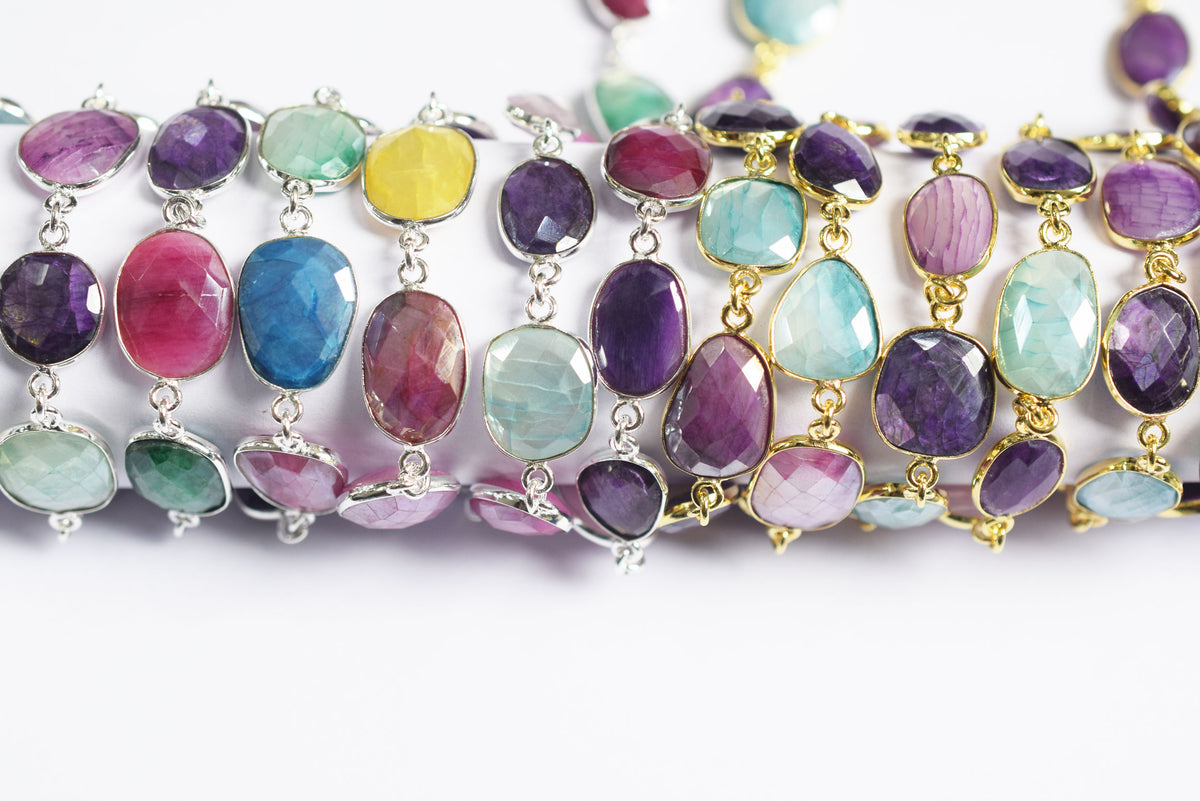 Silverite Multi Moonstone Slice Faceted Connector Chain, Sold By Foot, 10.5 - 19 mm, 34074