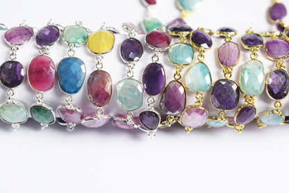 Silverite Multi Moonstone Slice Faceted Connector Chain, Sold By Foot, 10.5 - 19 mm, 34074