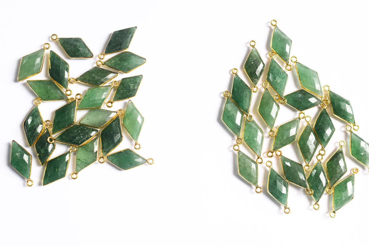 Green Strawberry Faceted Diamond Shape Single & Double Bail Connector, Sold By Piece , 10x19 - 11x21 mm ,34075