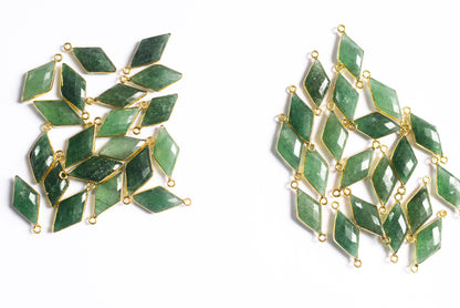Green Strawberry Faceted Diamond Shape Single & Double Bail Connector, Sold By Piece , 10x19 - 11x21 mm ,34075
