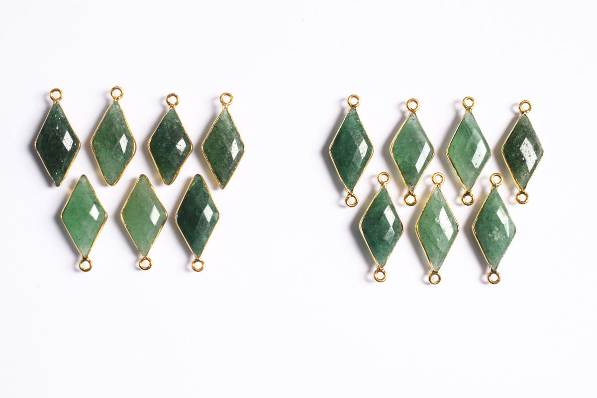 Green Strawberry Faceted Diamond Shape Single & Double Bail Connector, Sold By Piece , 10x19 - 11x21 mm ,34075