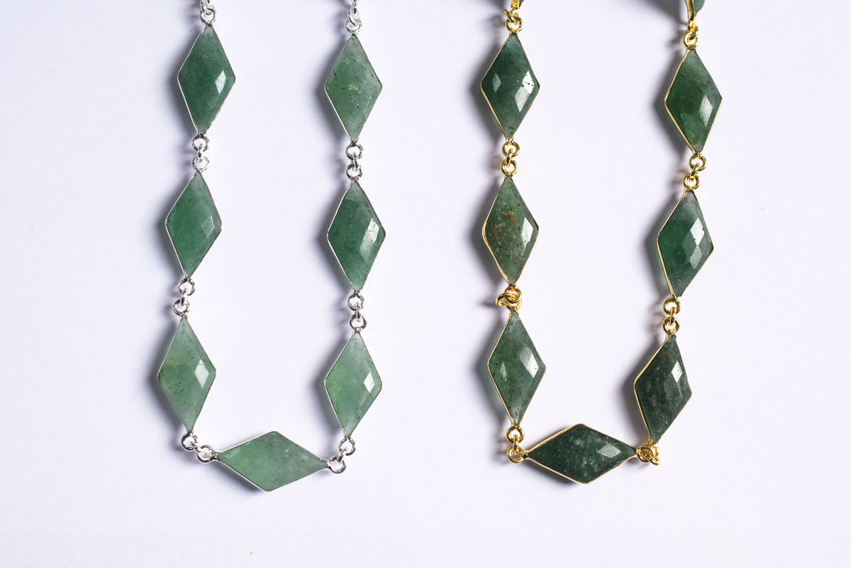 Natural Green Strawberry Diamond Faceted Connector Chain, Sold By Foot, 10x19 - 11x21 mm, 34076