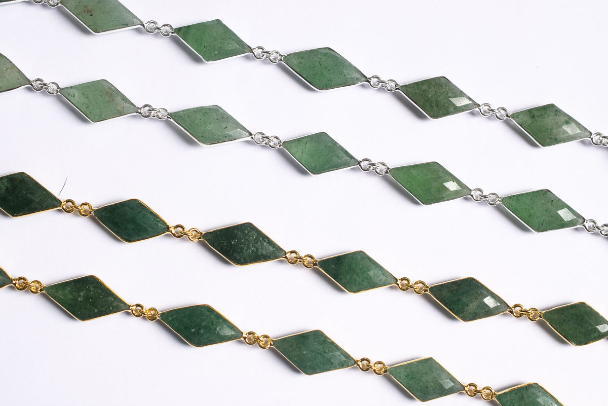 Natural Green Strawberry Diamond Faceted Connector Chain, Sold By Foot, 10x19 - 11x21 mm, 34076