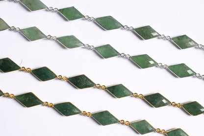 Natural Green Strawberry Diamond Faceted Connector Chain, Sold By Foot, 10x19 - 11x21 mm, 34076