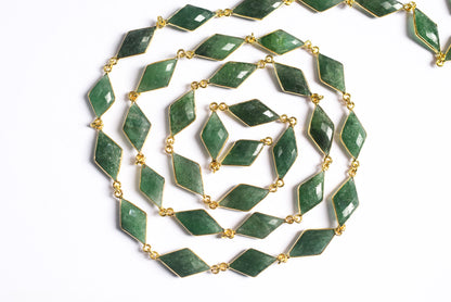 Natural Green Strawberry Diamond Faceted Connector Chain, Sold By Foot, 10x19 - 11x21 mm, 34076