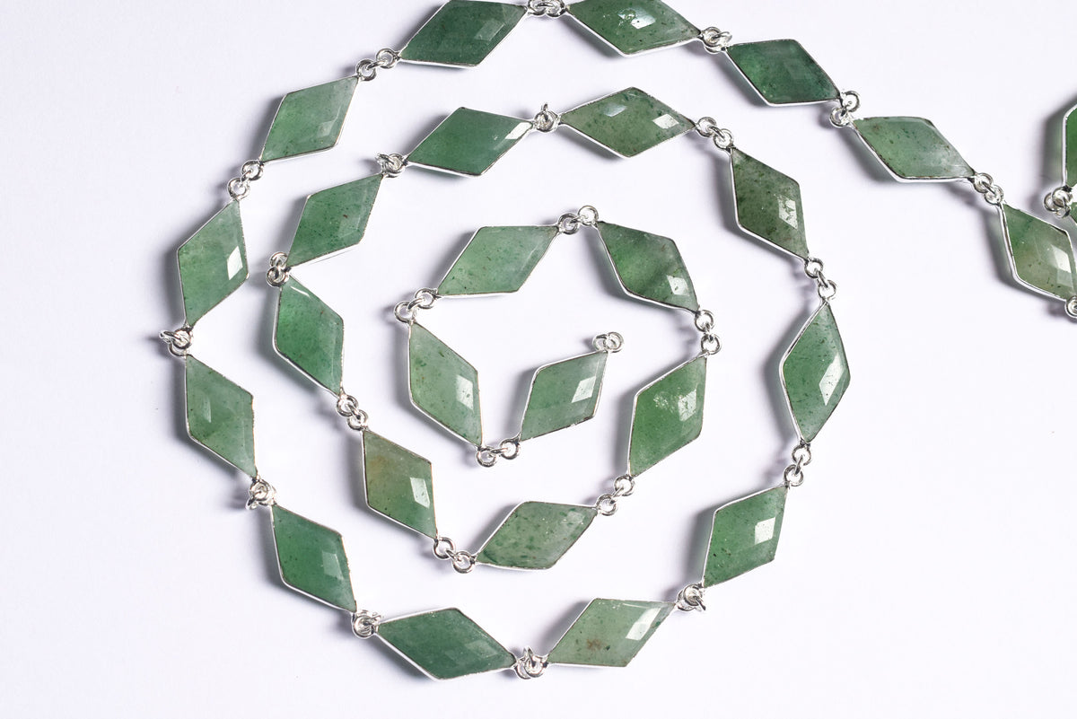 Natural Green Strawberry Diamond Faceted Connector Chain, Sold By Foot, 10x19 - 11x21 mm, 34076
