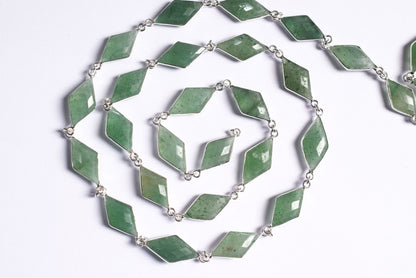Natural Green Strawberry Diamond Faceted Connector Chain, Sold By Foot, 10x19 - 11x21 mm, 34076