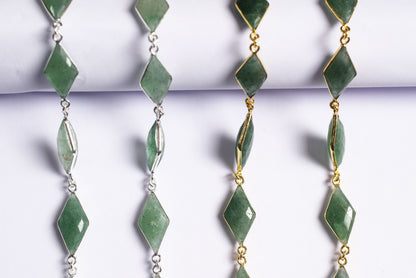 Natural Green Strawberry Diamond Faceted Connector Chain, Sold By Foot, 10x19 - 11x21 mm, 34076