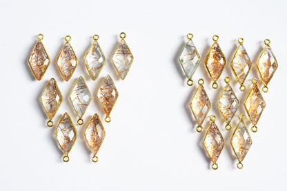 Copper Rutile Hydro Glass Doublet Diamond Faceted Connector, Sold By Piece , 10x20 - 11x21 mm ,34077