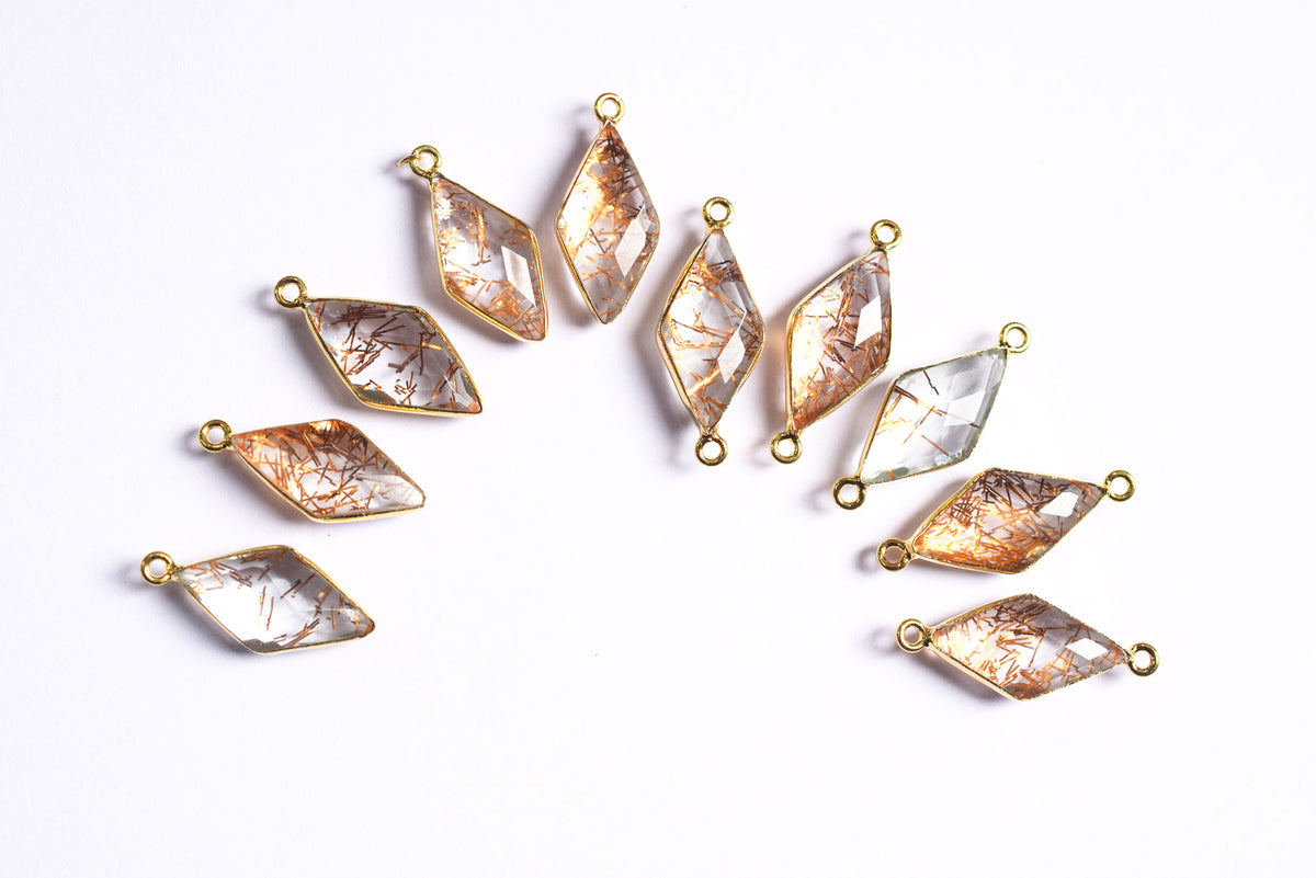 Copper Rutile Hydro Glass Doublet Diamond Faceted Connector, Sold By Piece , 10x20 - 11x21 mm ,34077