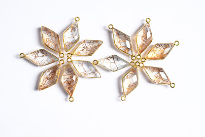 Copper Rutile Hydro Glass Doublet Diamond Faceted Connector, Sold By Piece , 10x20 - 11x21 mm ,34077