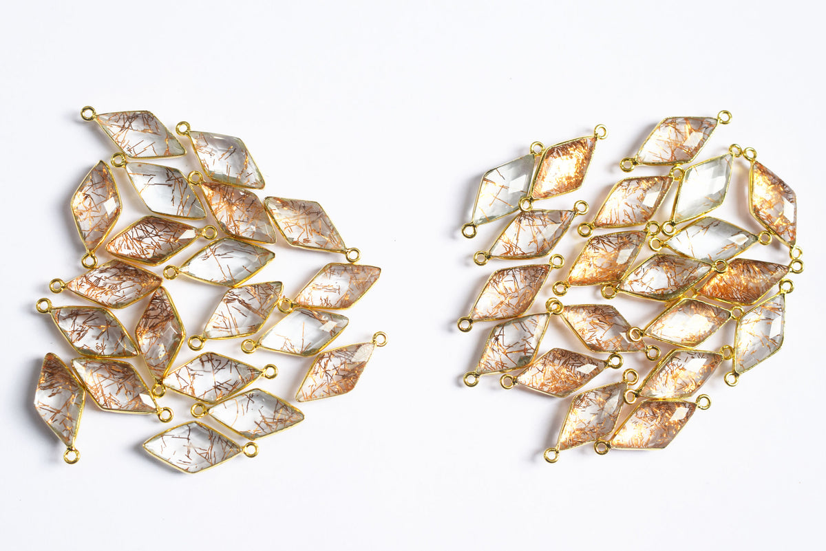 Copper Rutile Hydro Glass Doublet Diamond Faceted Connector, Sold By Piece , 10x20 - 11x21 mm ,34077