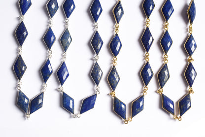 Natural Lapis Lazuli Diamond Faceted Connector Chain, Sold By Foot, 10x19 - 11x21 mm, 34078