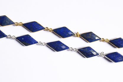 Natural Lapis Lazuli Diamond Faceted Connector Chain, Sold By Foot, 10x19 - 11x21 mm, 34078