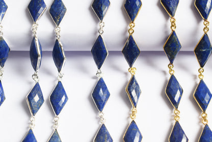 Natural Lapis Lazuli Diamond Faceted Connector Chain, Sold By Foot, 10x19 - 11x21 mm, 34078