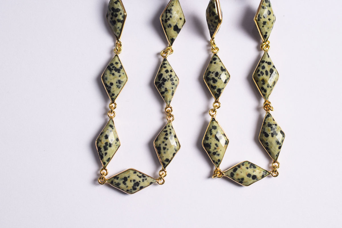 Natural Dalmatian Diamond Faceted Connector Chain, Sold By Foot, 10x19 - 11x21 mm, 34080