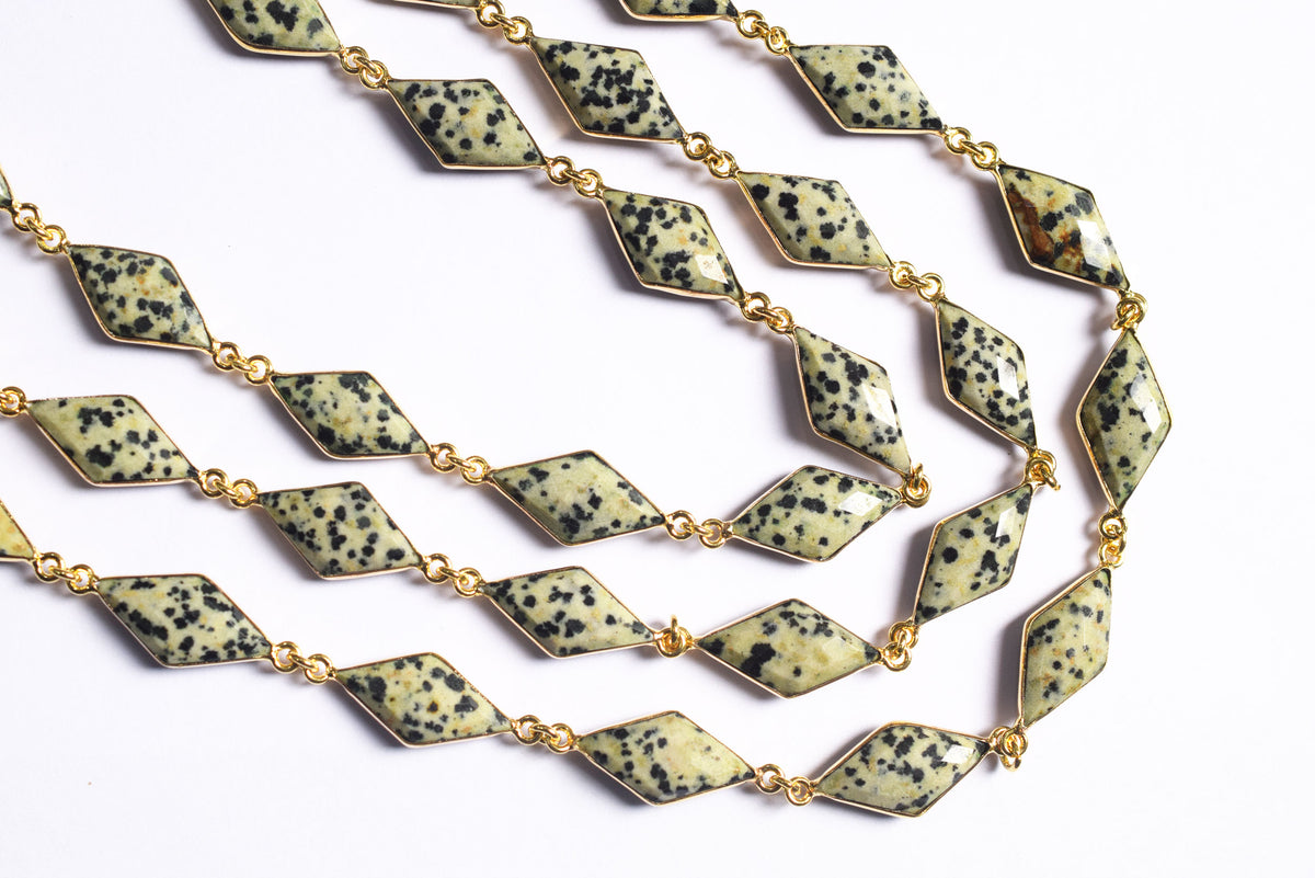 Natural Dalmatian Diamond Faceted Connector Chain, Sold By Foot, 10x19 - 11x21 mm, 34080