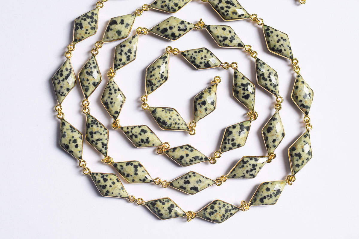 Natural Dalmatian Diamond Faceted Connector Chain, Sold By Foot, 10x19 - 11x21 mm, 34080