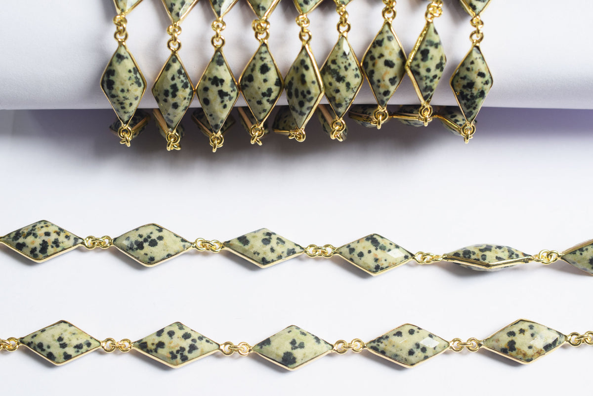 Natural Dalmatian Diamond Faceted Connector Chain, Sold By Foot, 10x19 - 11x21 mm, 34080