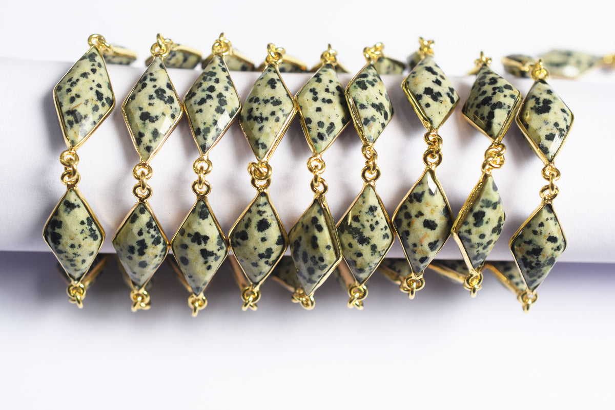 Natural Dalmatian Diamond Faceted Connector Chain, Sold By Foot, 10x19 - 11x21 mm, 34080