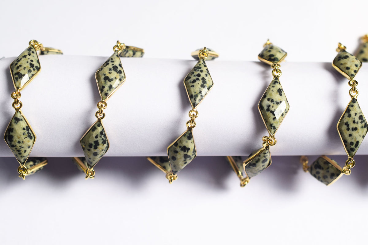 Natural Dalmatian Diamond Faceted Connector Chain, Sold By Foot, 10x19 - 11x21 mm, 34080