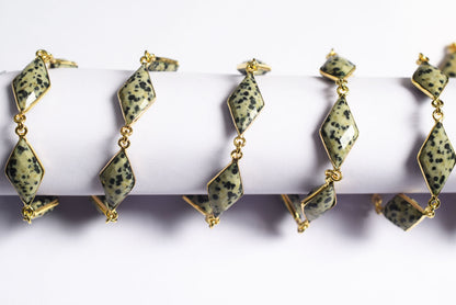Natural Dalmatian Diamond Faceted Connector Chain, Sold By Foot, 10x19 - 11x21 mm, 34080