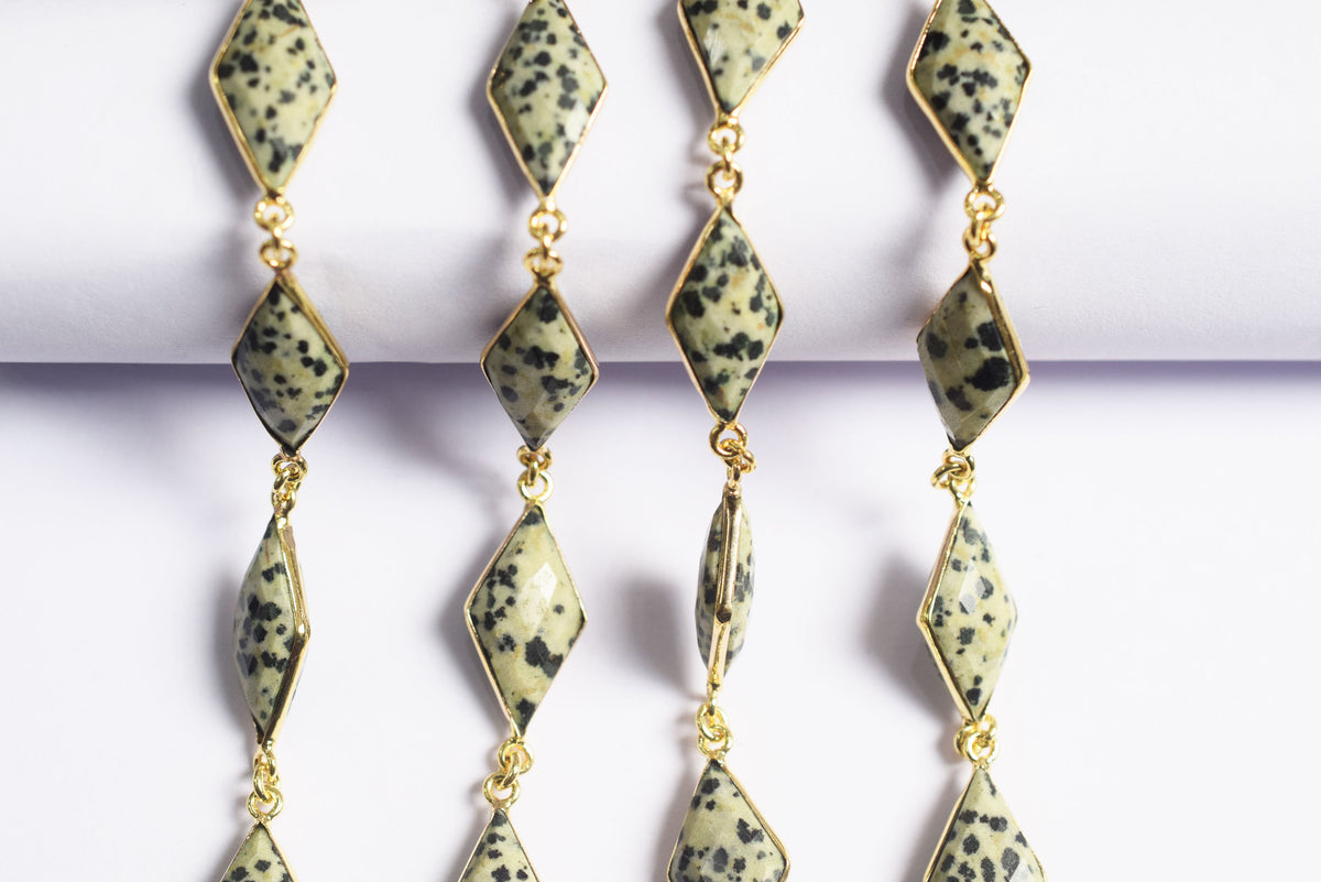 Natural Dalmatian Diamond Faceted Connector Chain, Sold By Foot, 10x19 - 11x21 mm, 34080