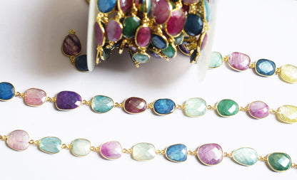 Silverite Multi Moonstone Slice Faceted Connector Chain, Sold By Foot, 13 - 21 mm, 34082