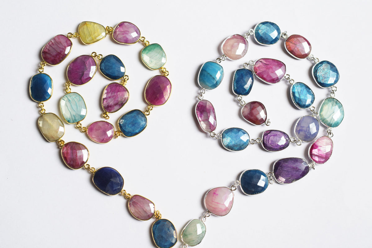 Silverite Multi Moonstone Slice Faceted Connector Chain, Sold By Foot, 13 - 21 mm, 34082