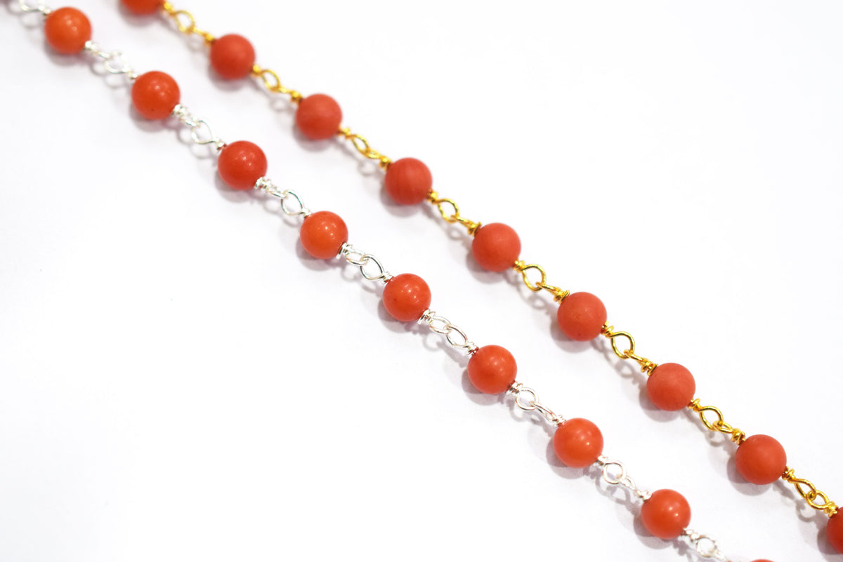 Mediterranean Dyed Coral Round Beads Chain, Sold By Foot,3.8- 4 mm, 34083