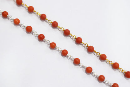 Mediterranean Dyed Coral Round Beads Chain, Sold By Foot,3.8- 4 mm, 34083
