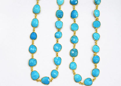 Natural Arizona Sleeping Beauty Turquoise  Slice Bezel Link Chain , Sold By Foot, 18 - 21 mm , 34084