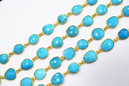 Natural Arizona Sleeping Beauty Turquoise  Slice Bezel Link Chain , Sold By Foot, 18 - 21 mm , 34084