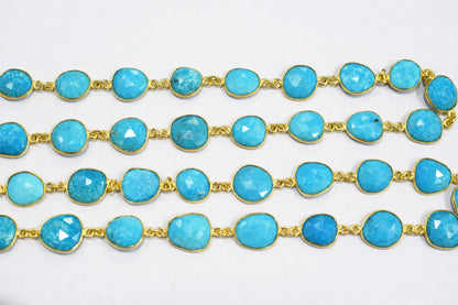Natural Arizona Sleeping Beauty Turquoise  Slice Bezel Link Chain , Sold By Foot, 18 - 21 mm , 34084