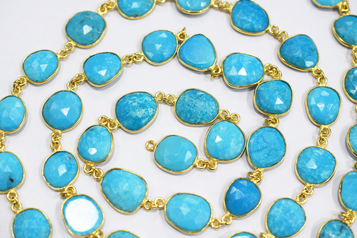 Natural Arizona Sleeping Beauty Turquoise  Slice Bezel Link Chain , Sold By Foot, 18 - 21 mm , 34084