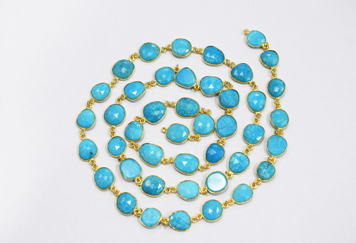 Natural Arizona Sleeping Beauty Turquoise  Slice Bezel Link Chain , Sold By Foot, 18 - 21 mm , 34084