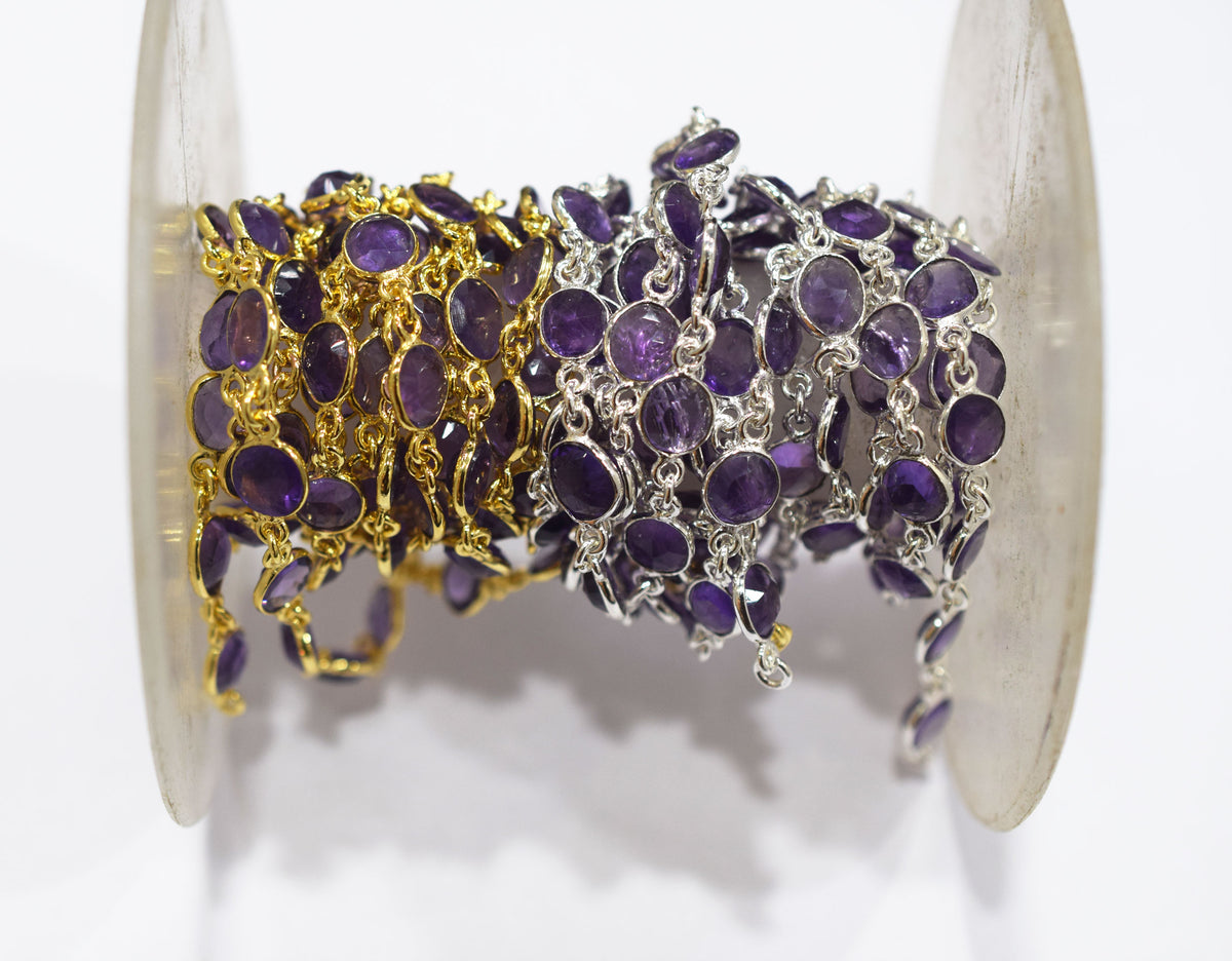 Natural Pink Amethyst Faceted Slice Shape Bezel Link Chain , Sold By Foot, 14 - 15.5 mm , 34085
