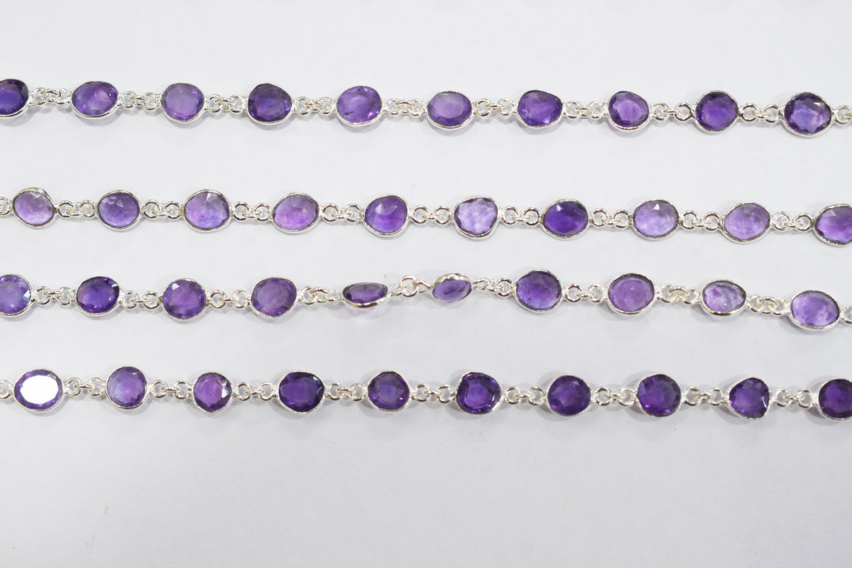 Natural Pink Amethyst Faceted Slice Shape Bezel Link Chain , Sold By Foot, 14 - 15.5 mm , 34085